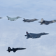 Rafale, Typhoon, F-35A Lightning II, F-22A Raptor are the good guys. F-15E and T-38(Mig-29) Black Talons are the bad guys.